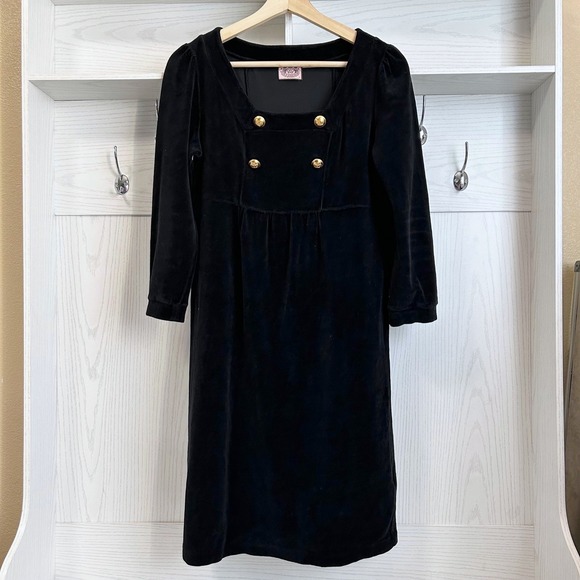 Juicy Couture Dresses & Skirts - Y2K Juicy Couture USA Vintage Black Velvet Dress Gold Button Square Neck Size L